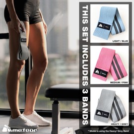 Meteor Non-Slip Resistance Bands Set - Fabric Booty Bands for Exercise & Fitness - Non-Roll Hip Band Squat Band with Varying Resistance Levels for Strength Training