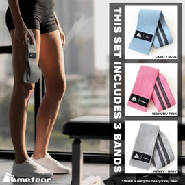 Meteor Non-Slip Resistance Bands Set - Fabric Booty Bands for Exercise & Fitness - Non-Roll Hip Band Squat Band with Varying Resistance Levels for Strength Training