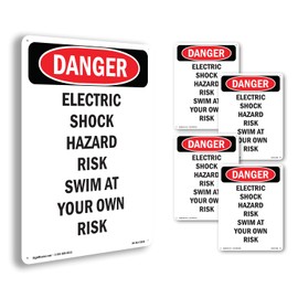 Electric Shock Hazard Risk Swim OSHA Danger Rigid Plastic Sign 18 Inch x 12 Inch - 5 Pack