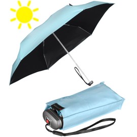 Knirps Umbrella Mini Pocket Umbrella Travel Small Lightweight – Stripes, Ice with black coating - UV, heat protection