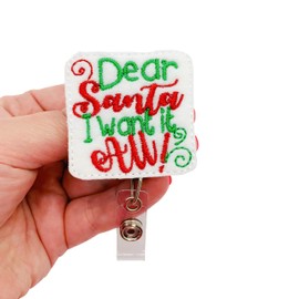 Dear Santa Badge Reel, Funny Holiday Name Tag Clip, Retractable Letter to St. Nick ID Holder (belt clip)