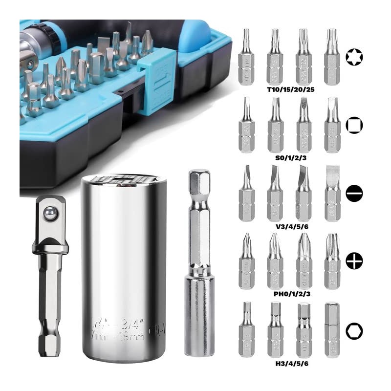 MANWALD Universal Socket Tool Set, Ratcheting T-Handle Screwdriver Set with