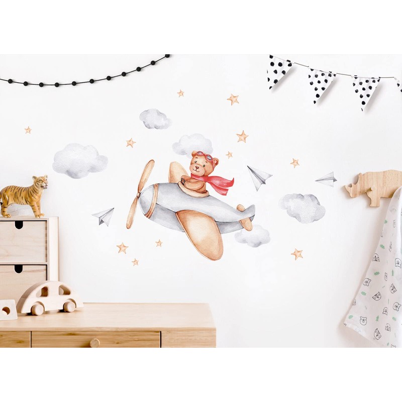 Little Deco DL871-8 Wall Sticker Bear in Plane for Children's