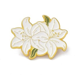 DanLingJewelry 10Pcs White Lily Flower Enamel Brooches Elegant Plant Floral Lapel Pins Badges for Wedding Banquet Clothes Bags Hats Backpack Decor