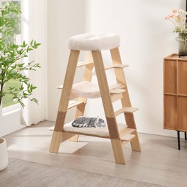 unipaws Pyramid Cat Tree, 5-Level Wooden Cat Ladder, Sturdy Tall Cat Climbing Tower with Cozy Hammock for Kittens and Indoor Cats