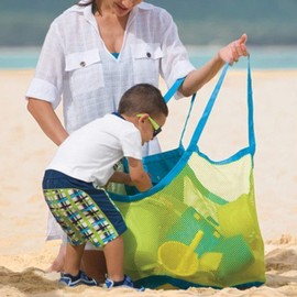 Cisixin Beach Bag, Beach Toy, Mesh Bag, Sand Toy Bag, Beach Toy, Foldable, Reusable, XXL Large Storage Bag for Water Toy, Beach Bag (Green + Blue)