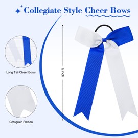 CEELGON CEELGON 20 PCS College Style Cheer Bows Collegiate Long Tail Skinny Bow Elastic Hair Tie for Teens Girls Softball Competition Sports Cheerleaders (Royal Blue/White)