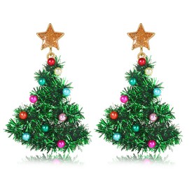 JERTOCLE Christmas Earrings Beaded Glitter Tinsel Christmas Tree Earrings Xmas Holiday Stocking Stuffers Festival Party Gifts for Women