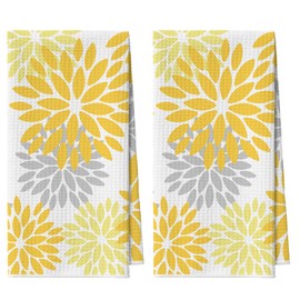 Artoid Mode Yellow Dahlia Floral Kitchen Towels Dish Towels, 18x26 Inch Quick Dry Microfiber Cloth Hand Towels for Kitchen Drying Set of 2