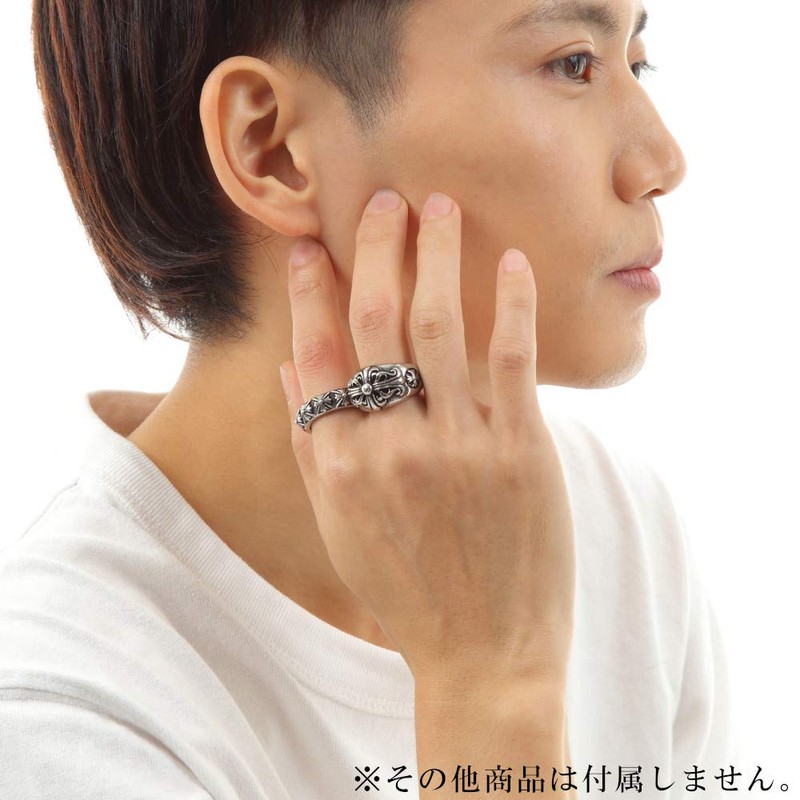 sakuto Men's Ring, Stainless Steel, Floral Cross, Cross Ring, Silver