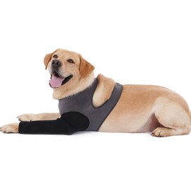 Dog Recovery Sleeve, Dog Recovery Suit, Abrasion Resistant Sleeve Front Leg, Washable 2.5mm Thick and Breathable, Pet Wounds Prevent Licking, Bite (Medium, Grey-Black)