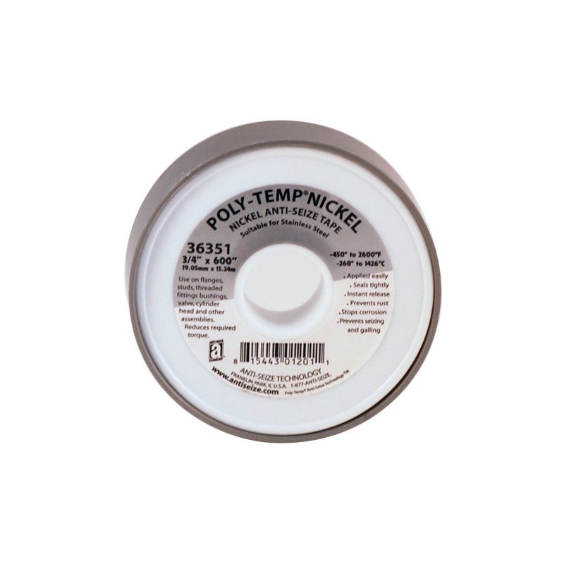 Poly-Temp 36351 Anti-Seize Nickel Filled PTFE Thread Seal Tape, 600"