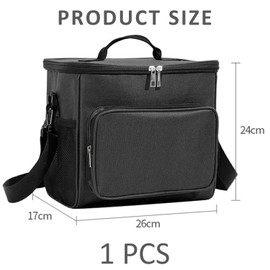 MEMOFYND 1-Piece Lunch Box Insulated Bag, Adjustable Shoulder Strap, Extra Large Size, Picnic Lunch Bag, Leak-proof and Cool-Proof Carry Bag, Reusable. (Black)