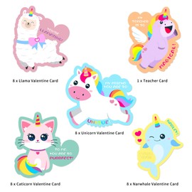 Gloween Valentines Day Box and Cards for Kids Classroom School Exchange, Great Valentines Gifts Party Favor Set for Boys Girls - 1 Mailbox, 32 Unicorn Cards, 1 Teacher Card