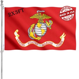 Double Sided 3-Ply United States Marine Corps Flag 2x3FT Outdoor Made In USA Heavy Duty polyesters US Marine Corps Flags Banners with White Starting Tape and 2 Brass Grommets