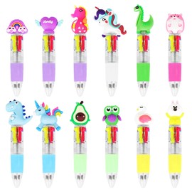 ZALAON Multicoloured Pens, 12 Pieces Multi Color Ballpoint Pen 4-in-1 Mini Retractable Fun Pens for Kids Party Bags Office School Supplies