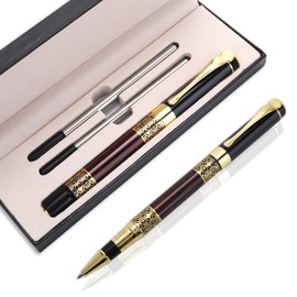 Amaxiu Luxury Metal Ballpoint Pen, 1.0mm Business Ball Point Pen with Gift Box and 2 Black Ink Refills Medium Point Ink Pen Rollerball Pen Fancy Writing Pen Gift for Men Women Signature(Black)