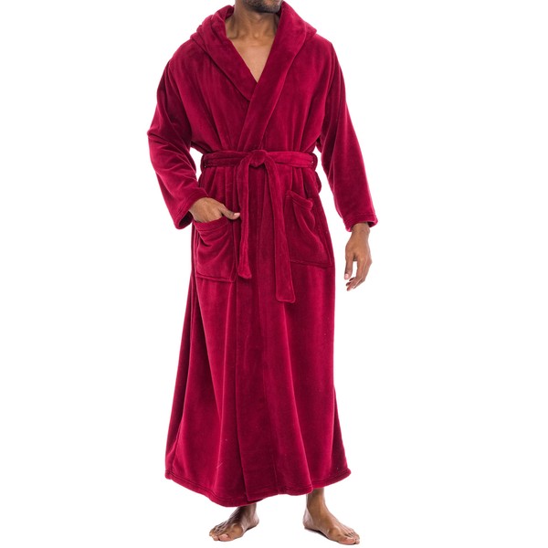 Alexander Del Rossa Mens Robe, Plush Fleece Hooded Bathrobe Men,