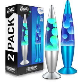 JAMBO 2 Pack- 16" Beautiful Lamp- Silver with Yellow/Green Wax and Blue with Blue/White Wax, Relaxing Liquid Lamp, Night Light Nightlight, Lamps for Adults Teens Kid