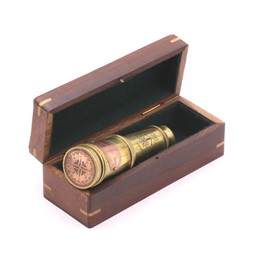 Solid Brass Scout Regiment Telescope with Hardwood Storage Case, Fine Quality Glass Optics
