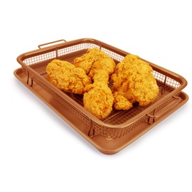EaZy MealZ Crisping Basket & Tray Set | Air Fry Crisper Basket | Tray & Grease Catcher | Even Cooking | Non-Stick | Healthy Cooking (9.5" x 13", Copper)