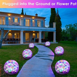 Keevvon Solar Garden Lights, 2 Pack 80 LED Multicolor Cracked Glass Solar Outdoor Lights Decorative, Upgraded Waterproof Ball Lights for Yard Pathway Patio Lawn Christmas Outside Decor, 5.9"