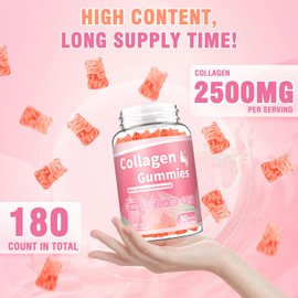 WyuuKi 180 Count Collagen Gummies 2500mg Collagen Protein Type I II III V X with Biotin Vitamins C A B D E Keratin Hyaluronic Acid for Hair Skin Nails Joint Immune Digestion for Women Men Sugar Free