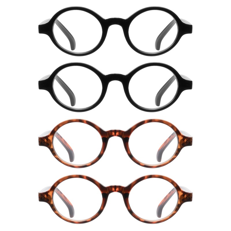 JM Set of 4 Retro Round Reading Glasses Spring Hinge