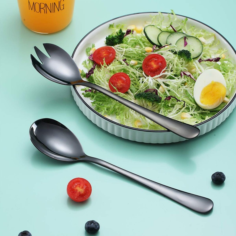 Berglander Black Salad Server Set, Stainless Steel Salad Serving Set