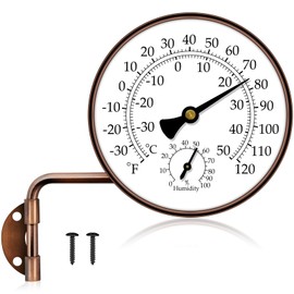 4" Brass Outdoor Thermometer Waterproof, Outside Decorative Thermometer for Patio, Window, Greenhouse, Garage, Brass Swivel Temperature Gauge with Humidity, Outdoor Window Thermometer