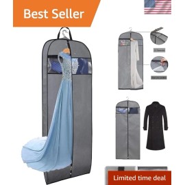 60-Inch Gray Garment Bag with Zipper Pocket for Long Coats and Wedding Gowns