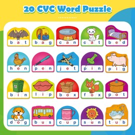 HugHush CVC Puzzle Cards for Kids, Toddler Speech Therapy Toys, 3 Letter Word Puzzle, Reading Spelling Game, Preschool Classroom Must Have