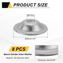 sourcing map 8 Pcs M10 Arbor Washer, 2x50mm 304 Stainless Steel Bench Grinder Arbor Washer for Bench Grinder Polisher Wire Wheel Buffing, Silver