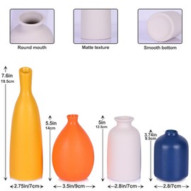 Colorful Ceramic Small Vases Set of 4 Modern Farmhouse Decorative Vases, Small Colorful Vase Set for Home Decor, Mantel Decor, Living Room, Entryway, Bathroom, Office, for Flower Arrangement, Wedding