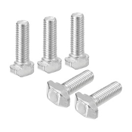 sourcing map 40Pcs T-Slot Bolts, M5 x 16mm Hammer Head Bolt T Screw Drop-in Stud for 2020 Series T-Slot Aluminum Extrusion Profile, Carbon Steel Nickel Plated, Silver