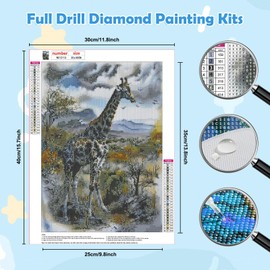HEIBAGO Giraffe Diamond Painting Für Anfänger, 5D Tier Full Drill Diamant Painting Erwachsene, DIY Cross Embroidery Diamant Kunst Sets Landschaft Diamond Art Bilder Für Wanddekor 30 * 40cm