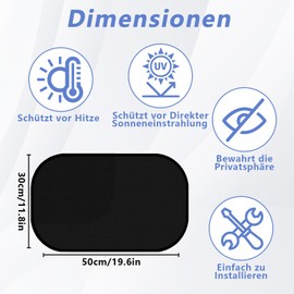 Moseem Sonnenschutz Auto Baby Kinder mit UV Schutz, 2er Set Autofenster Sonnenschutz Kinder Sonnenschutz Auto Seitenscheibe mit 8 Saugnapf für Baby Kinder, Schwarz, 50 x 30 cm