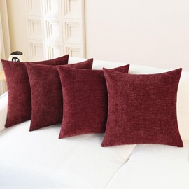 CaliTime Throw Pillow Covers Decorative 18 X 18 Inches Pack of 4 Cozy Chenille Cushion Cases for Couch Sofa Bed Living Room Home Burgundy
