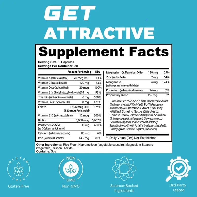 GET ATTRACTIVE Supplements - Natural Vitamin Nail Biotin Beauty 5000