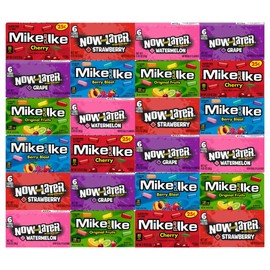 Assorted Candy Mix 24 Pack – Includes Mike and Ike & Now and Later – 4 Each Flavor – Original Fruits, Berry Blast, Cherry, Grape, Strawberry, Watermelon – With Blue Gift Bag 5.25x3.2x8