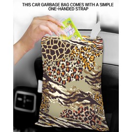 ANKVRP Hanging Car Trash Can - Brown Leopard, Luxury Back Seat Organizer for Travel, Camping & Vehicle Accessories