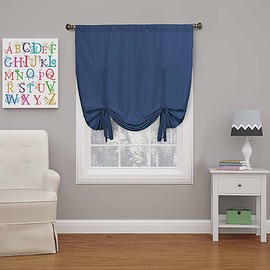 ECLIPSE Blackout Curtains for Kitchen - Kendall 42" x 63" Short Single Panel Tie Up Shades for Small Window, Denim