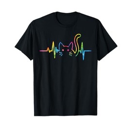 Heartbeat Cat For Women Silhouette Cute Cat Tie Dye Lover T-Shirt