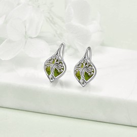 WINNICACA Tree of Life Birthstone Leverback Earrings Sterling Silver August Birthstone Jewelry for Women Girlfriend Tree of Life Created Peridot Birthstone Jewelry Gifts for Birthday Christmas