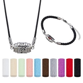 SUPERFINDINGS 2Styles Essential Oil Diffuser Necklace Bracelet Stainless Steel Aromatherapy Locket Pendant Set with 20Pcs Perfume Pads Adjustable Necklaces Bangle for Christmas Birthday Gifts