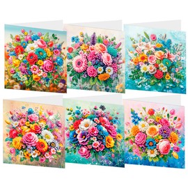 ycyingcheng Diamond Painting Greeting Card, Flowers Bird Water Diamond Greeting Card, Diamond Painting Rhinestone Kits for Christmas, Teacher's Day, Mother's Day, 6 Pieces