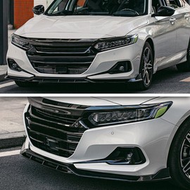 Rolling Gears Front Lip Spoiler Compatible with 2021–2022 Honda Accord 10th Gen Sedan, Carbon Fiber Look 4-Piece Sporty Design Front Bumper Lip Exterior Body Kit