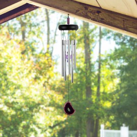 Unbranded 20" Long Wooden Top Black Geode Wind Chime