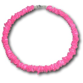 Native Treasure 18" Mens and Womens Color Fast Hot Pink Clam Chips Ark Shells with Lobster Clasp, Summer Beach Surfer Necklace From the Philippines