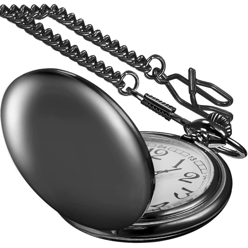 Realpoo Smooth Black Pocket Watch for Men Quartz Arabic Digital